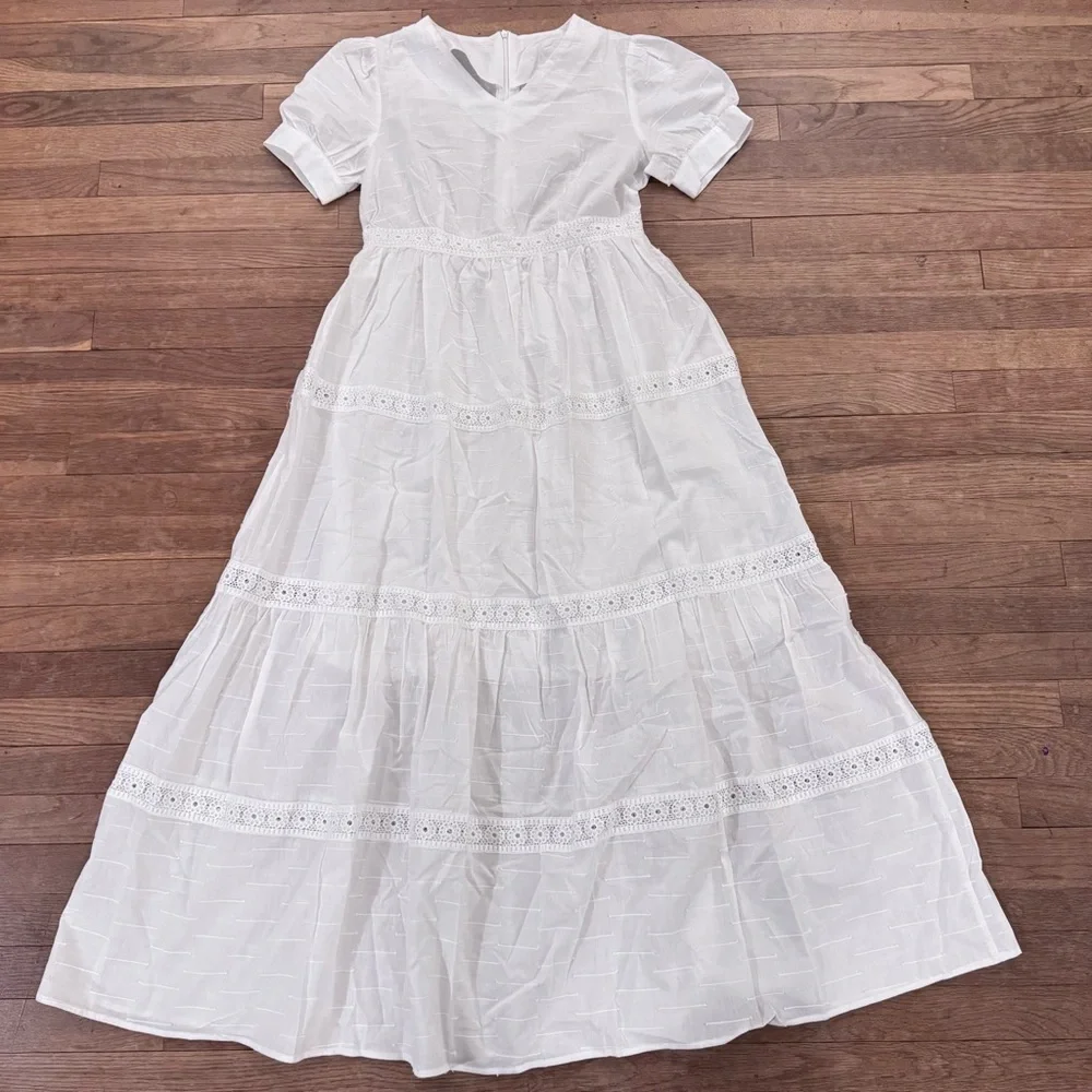 NWOT Petallush short sleeve V-neck cotton a-line maxi dress size medium M  b44